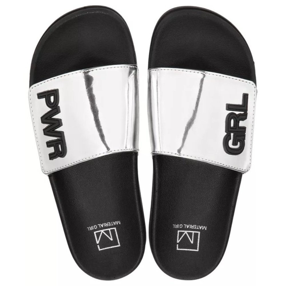 New MATERIAL GIRL Paige Pool Slides in Silver - Size 10‎